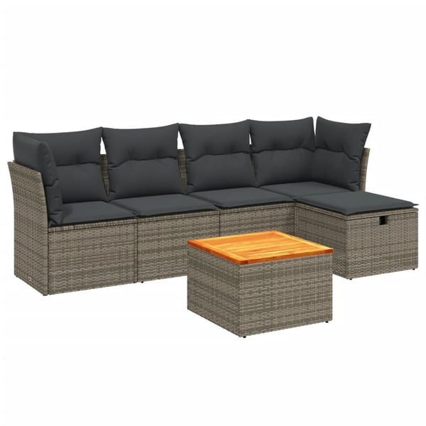 vidaXL sofasæt til haven 6 dele med hynder polyrattan grå