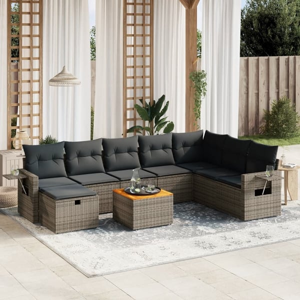 vidaXL sofasæt til haven 9 dele med hynder polyrattan grå