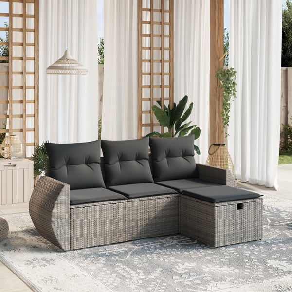 vidaXL sofasæt til haven 4 dele med hynder polyrattan grå
