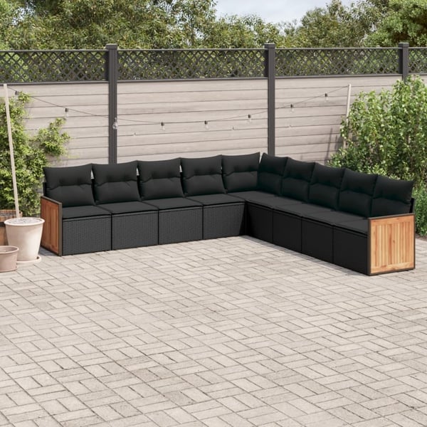 vidaXL sofasæt til haven 9 dele med hynder polyrattan sort