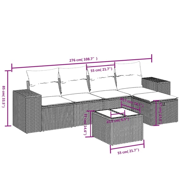 vidaXL Loungegrupp med dynor 6 delar svart konstrotting