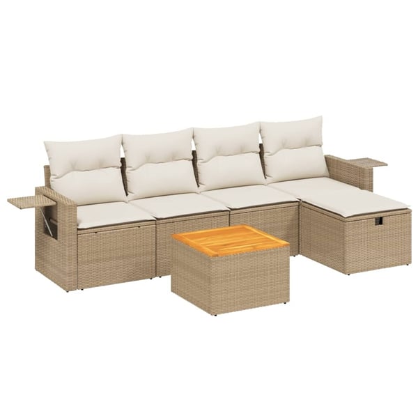 vidaXL sofasæt til haven 6 dele med hynder polyrattan beige