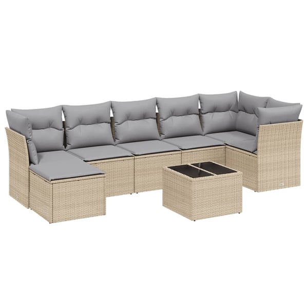 vidaXL havesofasæt 8 dele med hynder polyrattan beige