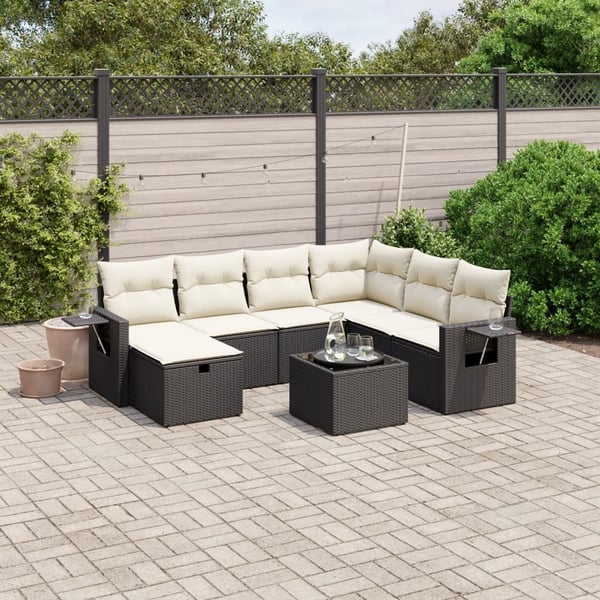 vidaXL sofasæt til haven 8 dele med hynder polyrattan sort