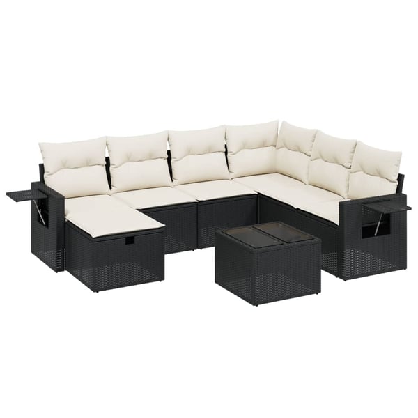 vidaXL sofasæt til haven 8 dele med hynder polyrattan sort