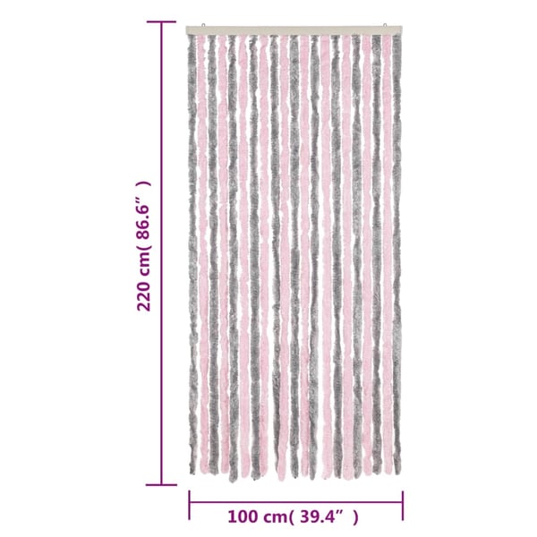 vidaXL Fluegardin sølvgrå og rosa 100x220 cm chenille