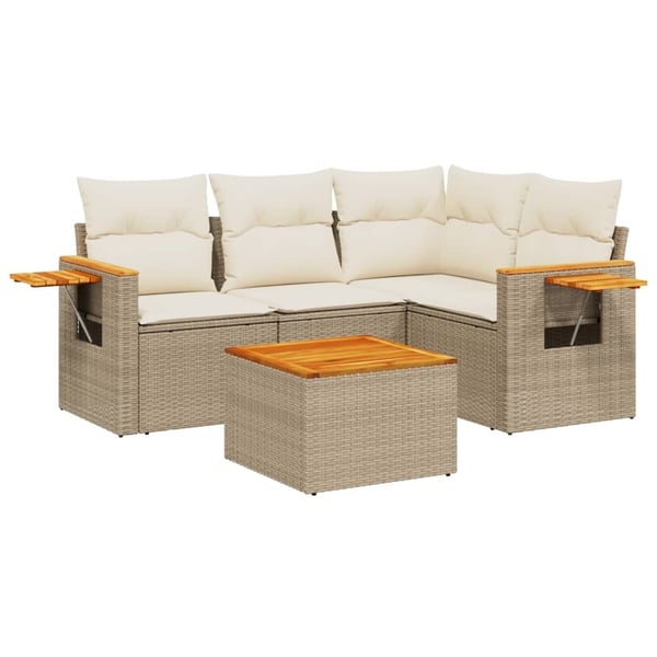 vidaXL sofasæt til haven 5 dele med hynder polyrattan beige