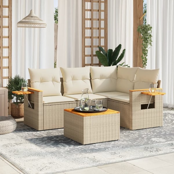 vidaXL sofasæt til haven 5 dele med hynder polyrattan beige