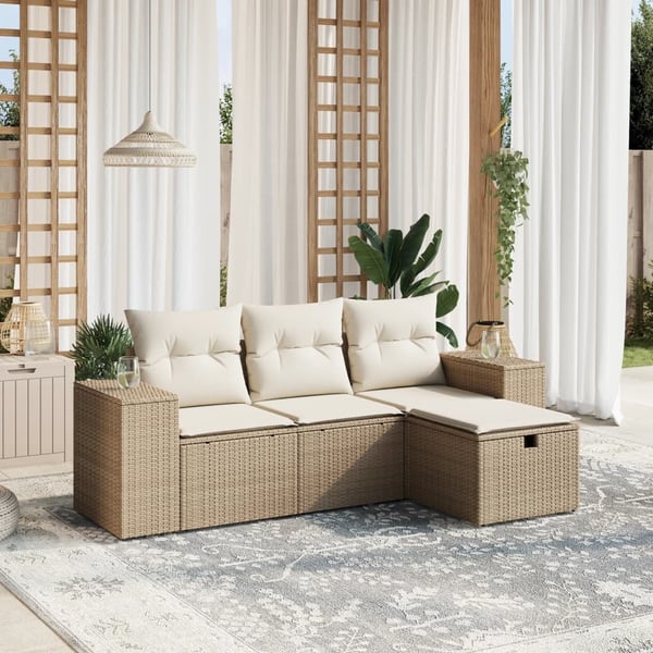 vidaXL sofasæt til haven 4 dele med hynder polyrattan beige