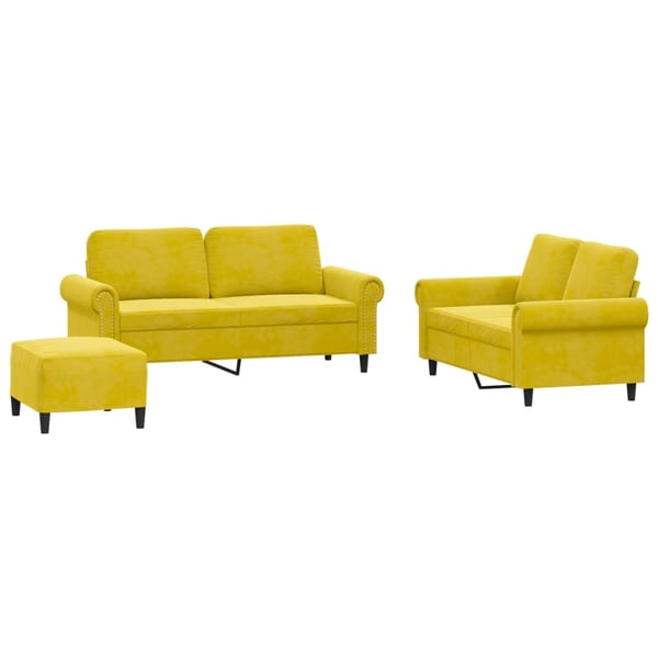 vidaXL sofasæt 3 dele med hynder velour gul