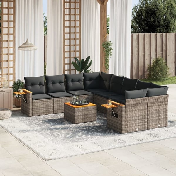 vidaXL sofasæt til haven 9 dele med hynder polyrattan grå