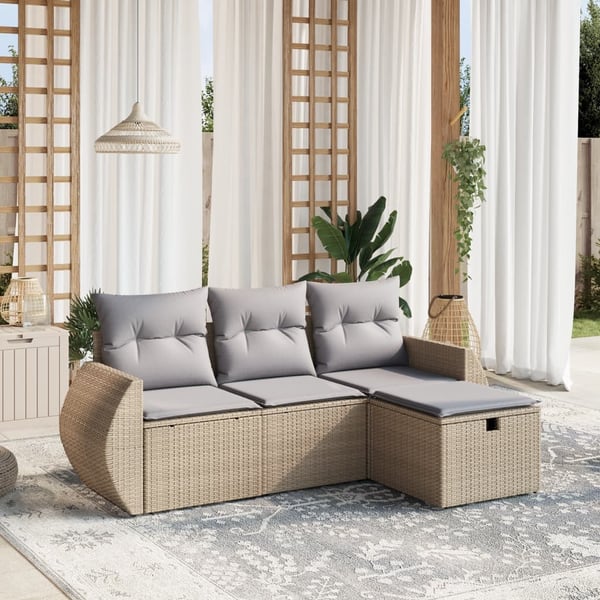 vidaXL sofasæt til haven 4 dele med hynder polyrattan beige