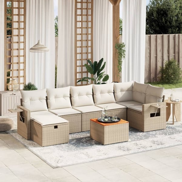 vidaXL sofasæt til haven 8 dele med hynder polyrattan beige