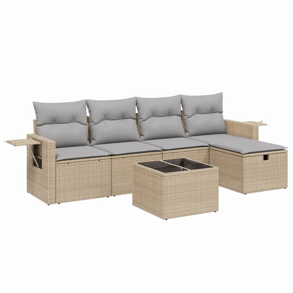vidaXL havesofasæt 6 dele med hynder polyrattan beige