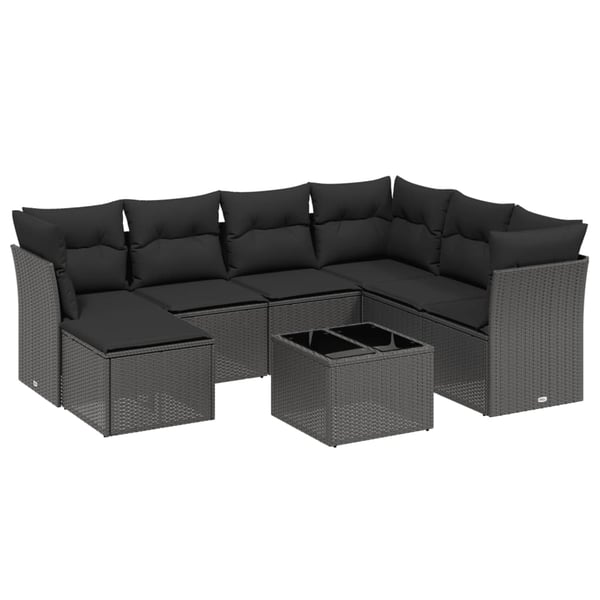 vidaXL Loungegrupp för trädgården med dynor 8 delar svart konstrotting