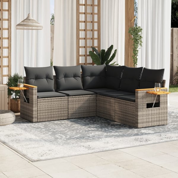 vidaXL sofasæt 5 dele med hynder polyrattan grå