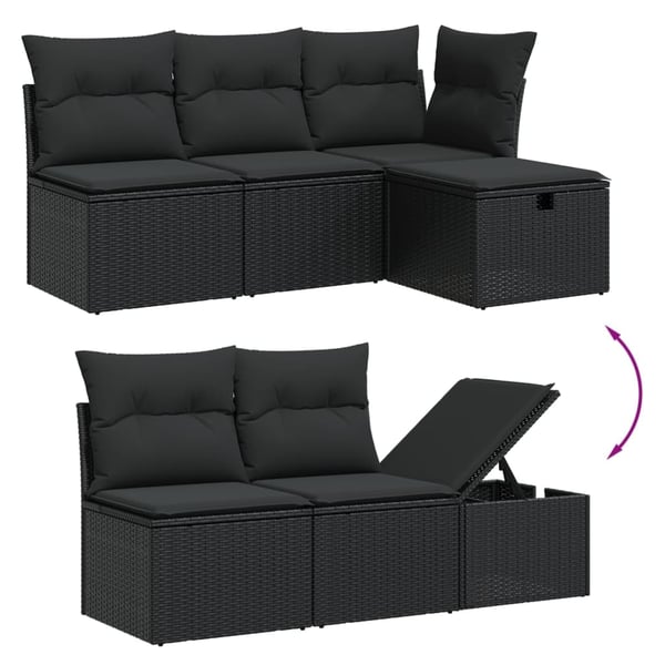 vidaXL sofasæt til haven 5 dele med hynder polyrattan sort