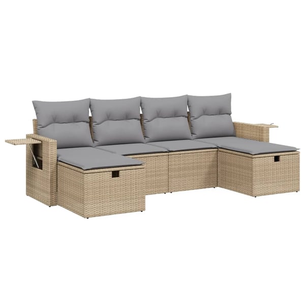 vidaXL havesofasæt 6 dele med hynder polyrattan beige