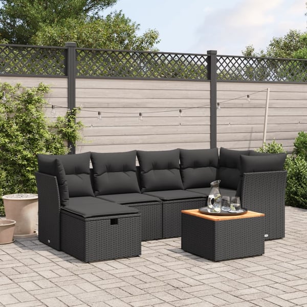vidaXL sofasæt til haven 7 dele med hynder polyrattan sort