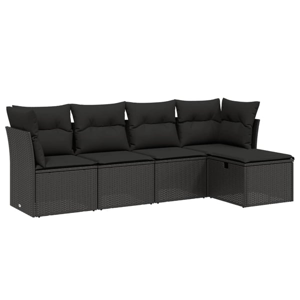 vidaXL sofasæt til haven 5 dele med hynder polyrattan sort