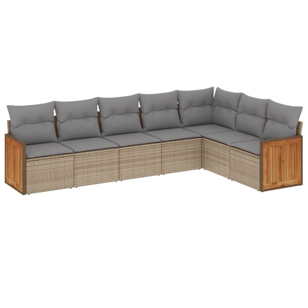 vidaXL sofasæt til haven 7 dele med hynder polyrattan beige