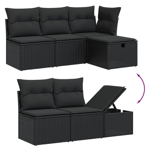 vidaXL Loungegrupp för trädgården med dynor 5 delar svart konstrotting