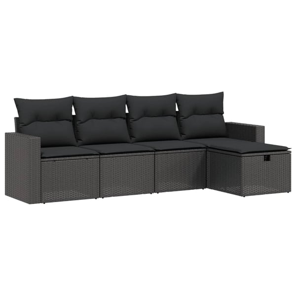 vidaXL sofasæt til haven 5 dele med hynder polyrattan sort