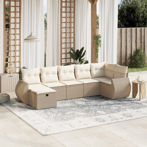 vidaXL sofasæt til haven 7 dele med hynder polyrattan beige