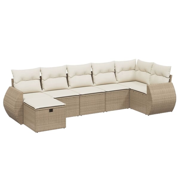 vidaXL sofasæt til haven 7 dele med hynder polyrattan beige