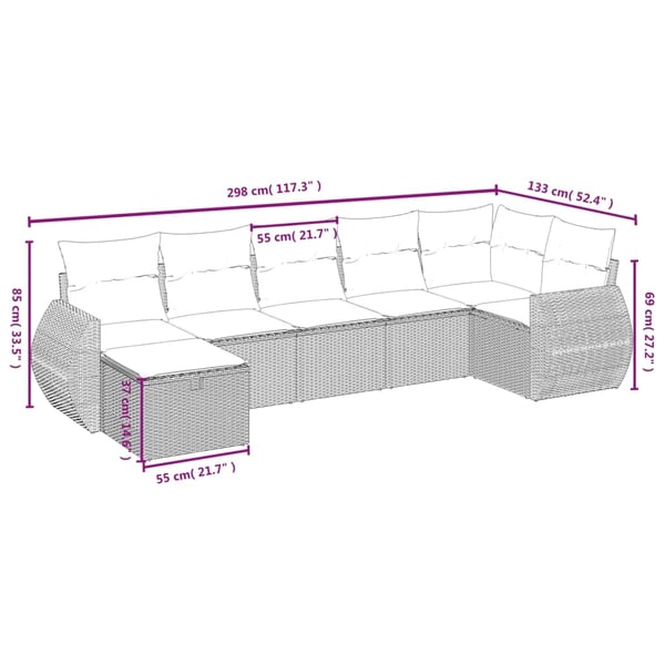 vidaXL sofasæt til haven 7 dele med hynder polyrattan beige