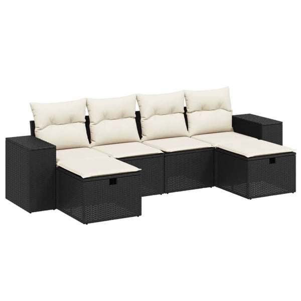 vidaXL sofasæt til haven 6 dele med hynder polyrattan sort