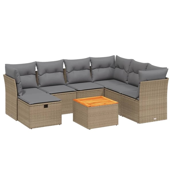 vidaXL havesofasæt 8 dele med hynder polyrattan beige