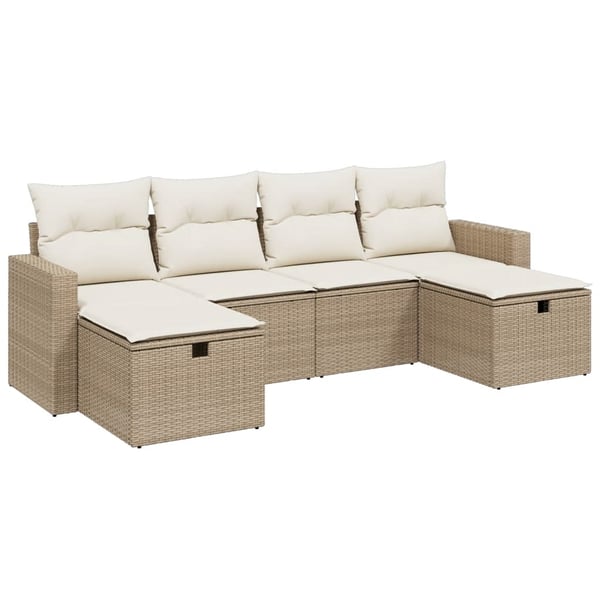 vidaXL sofasæt til haven 6 dele med hynder polyrattan beige