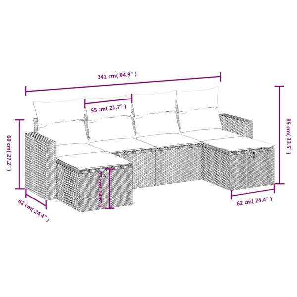 vidaXL sofasæt til haven 6 dele med hynder polyrattan beige