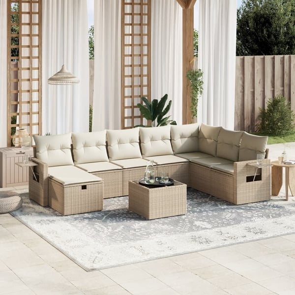 vidaXL sofasæt til haven 9 dele med hynder polyrattan beige