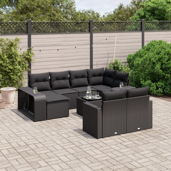 vidaXL sofasæt til haven 11 dele med hynder polyrattan sort