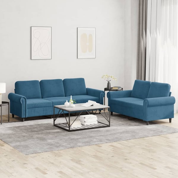 vidaXL sofasæt 2 dele med hynder velour blå