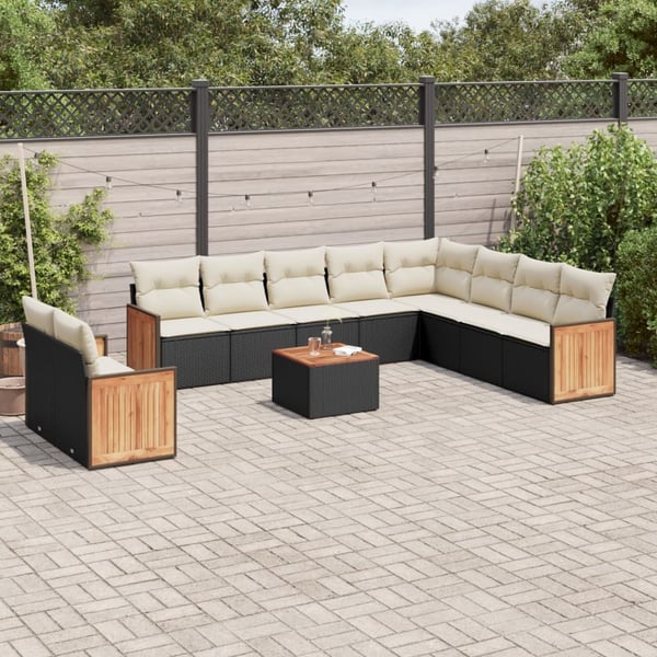 vidaXL sofasæt til haven 11 dele med hynder polyrattan sort
