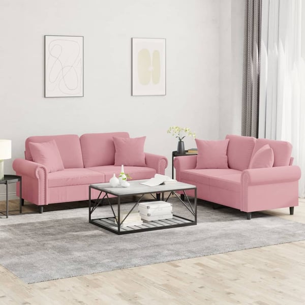 vidaXL sofasæt 2 dele med puder velour lyserød