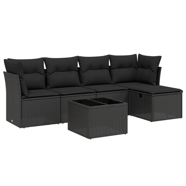 vidaXL Loungegrupp med dynor 6 delar svart konstrotting