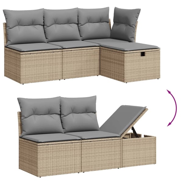 vidaXL havesofasæt 6 dele med hynder polyrattan beige