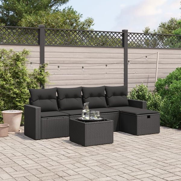 vidaXL Loungegrupp med dynor 6 delar svart konstrotting