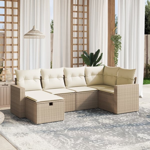 vidaXL sofasæt til haven 6 dele med hynder polyrattan beige