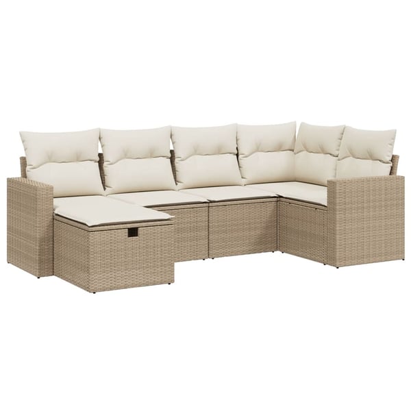 vidaXL sofasæt til haven 6 dele med hynder polyrattan beige