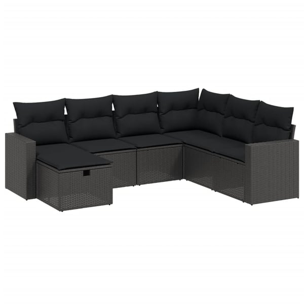 vidaXL sofasæt til haven 7 dele med hynder polyrattan sort