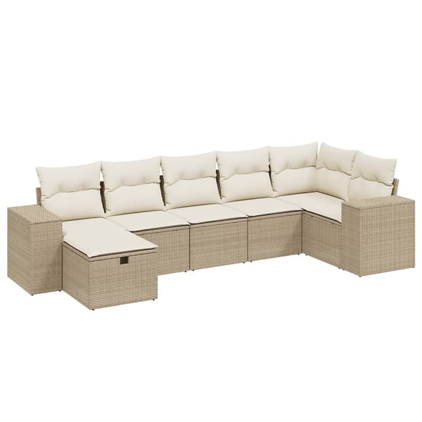 vidaXL sofasæt til haven 7 dele med hynder polyrattan beige