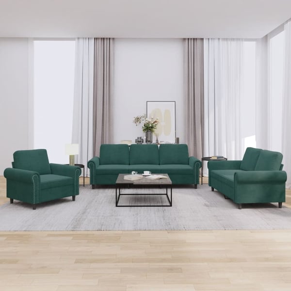 vidaXL sofasæt 3 dele med hynder velour mørkegrøn