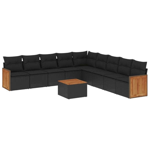 vidaXL sofasæt til haven 10 dele med hynder polyrattan sort