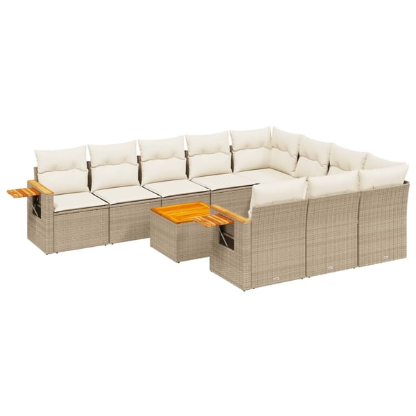 vidaXL sofasæt til haven 11 dele med hynder polyrattan beige