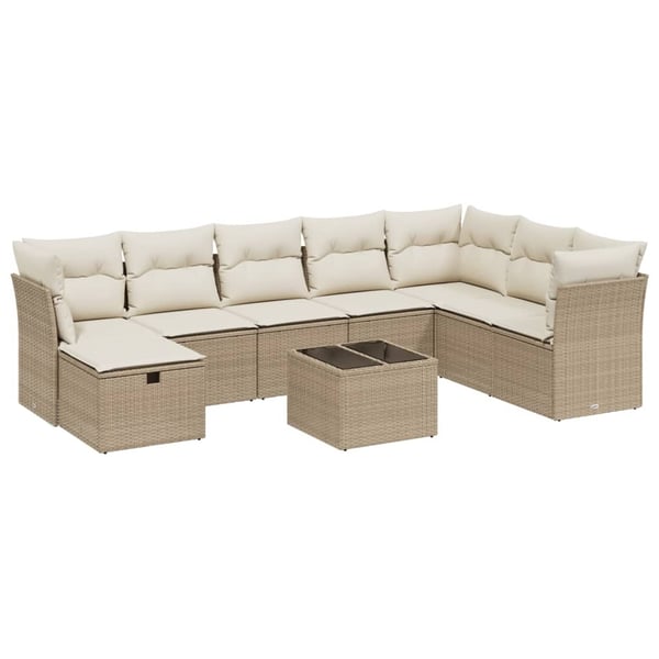 vidaXL sofasæt til haven 9 dele med hynder polyrattan beige